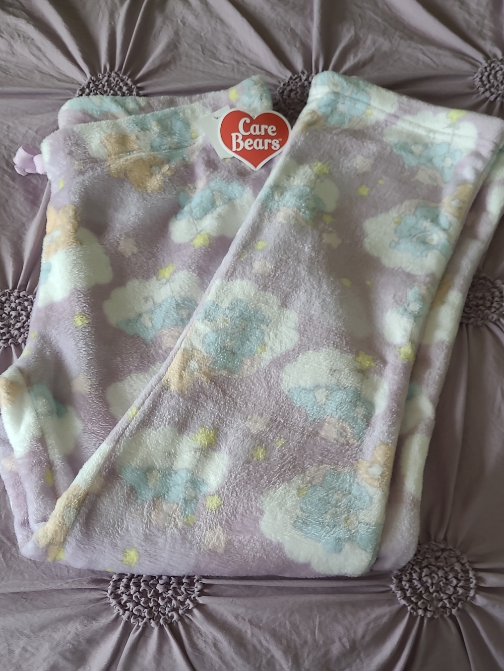 Care Bears Lavender Plush Pajama Bottoms with Pastel Clouds